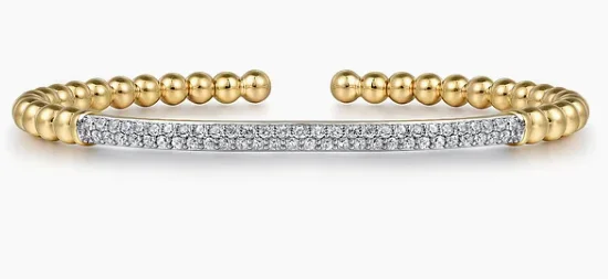 14K Yellow Gold DiamondPave Bar Bujukan Split Bangle