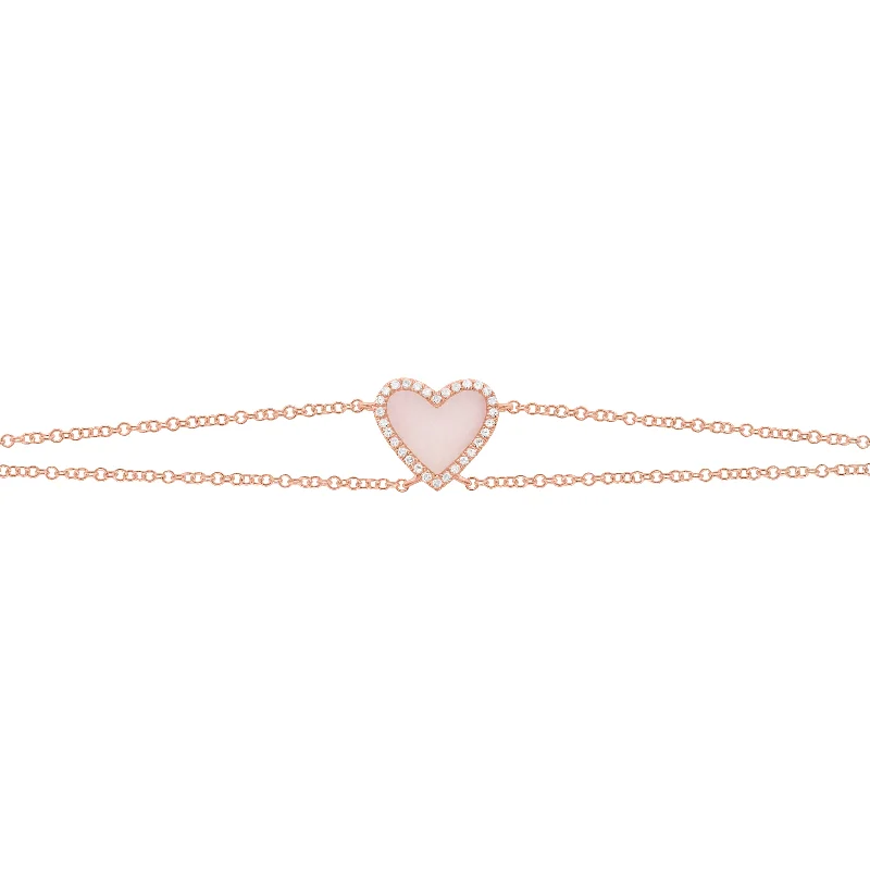 14K GOLD DIAMOND PINK OPAL DOUBLE STRAND HAILEY BRACELET