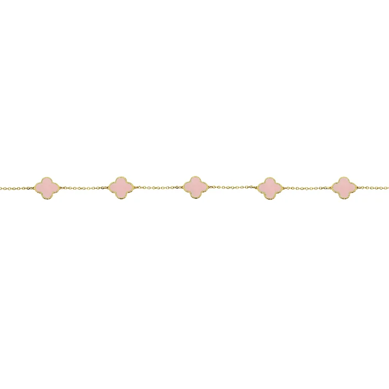 14K GOLD PINK MOTHER OF PEARL SMALL MEGAN CLOVER BRACELET