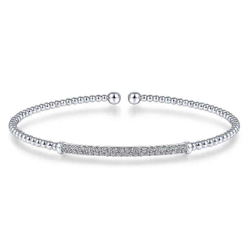 14K White Gold Bujukan Diamond Bar Split Bangle