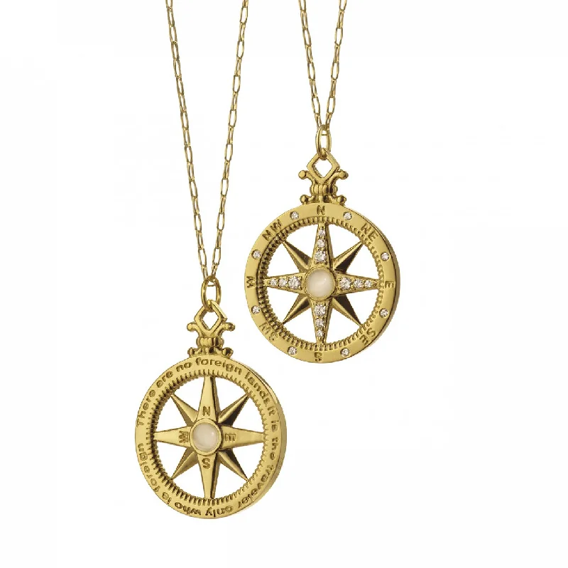 "Adventure" Compass Charm with Diamonds