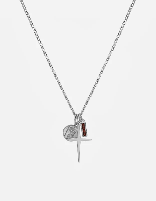 Aegis Trilogy Garnet Necklace, Sterling Silver