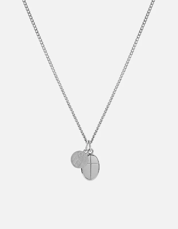 Croix + Mini St Christopher Necklace, Sterling Silver