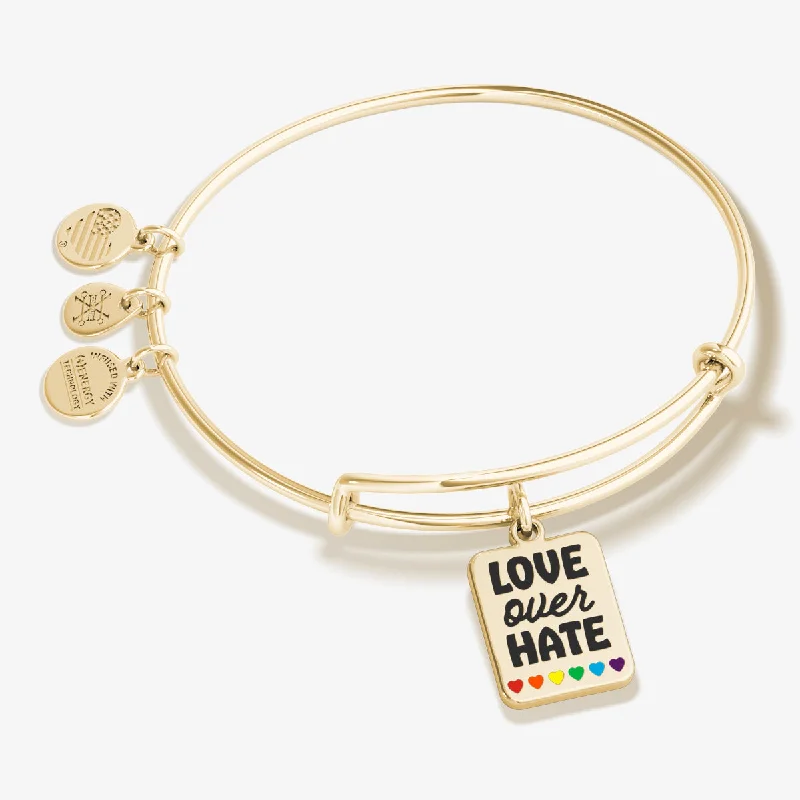 'Love Over Hate' Rainbow Heart Charm Bangle