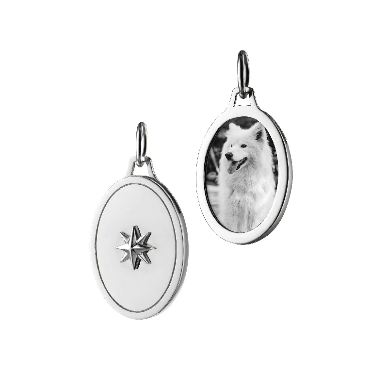 Oval Star Sterling Silver Half Locket Charm