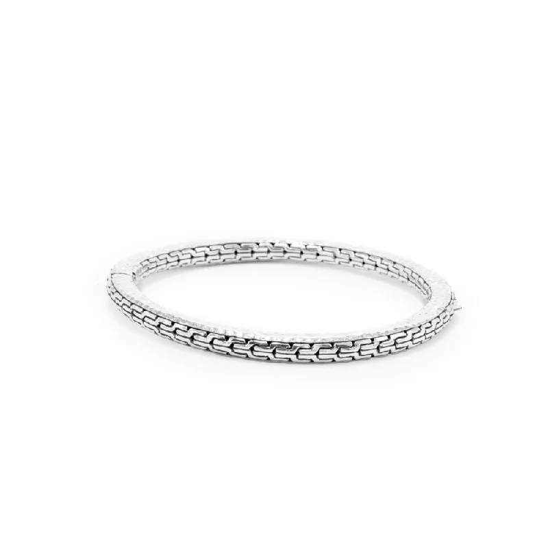 STERLING SILVER CHAINLINK & HAMMERED ROUND BANGLE BRACELET™