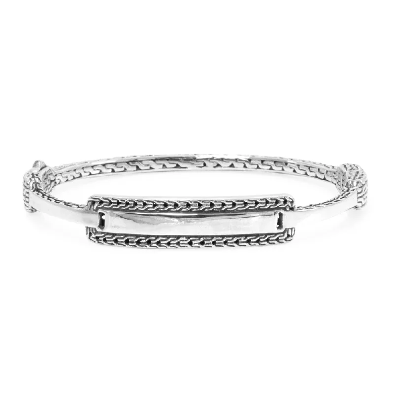 Sterling Silver Chainlink Oval Bangle Bracelet With Push Button Insertion And Retention Hinge™