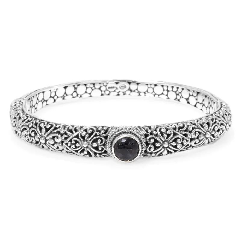 Sterling Silver Janyl Adair Black Knight™ Mystic Quartz Oval Bangle Bracelet With Push Button Insertion and Retention Hinge