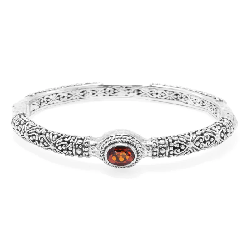 Sterling Silver Janyl Adair Red Madeira Citrine Bracelet Bangle Oval With Push Button Insertion & Retention Hinge