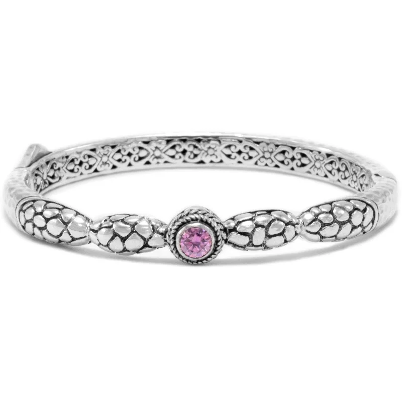 STERLING SILVER WATERMARK PERFECT PINK MOISSANITE OVAL BANGLE BRACELET WITH PUSH BUTTON INSERTION & RETENTION HINGE™