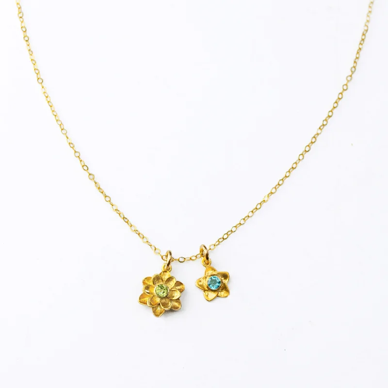 Bloom Birthstone Charm Necklace for Mom, Flower Pendants