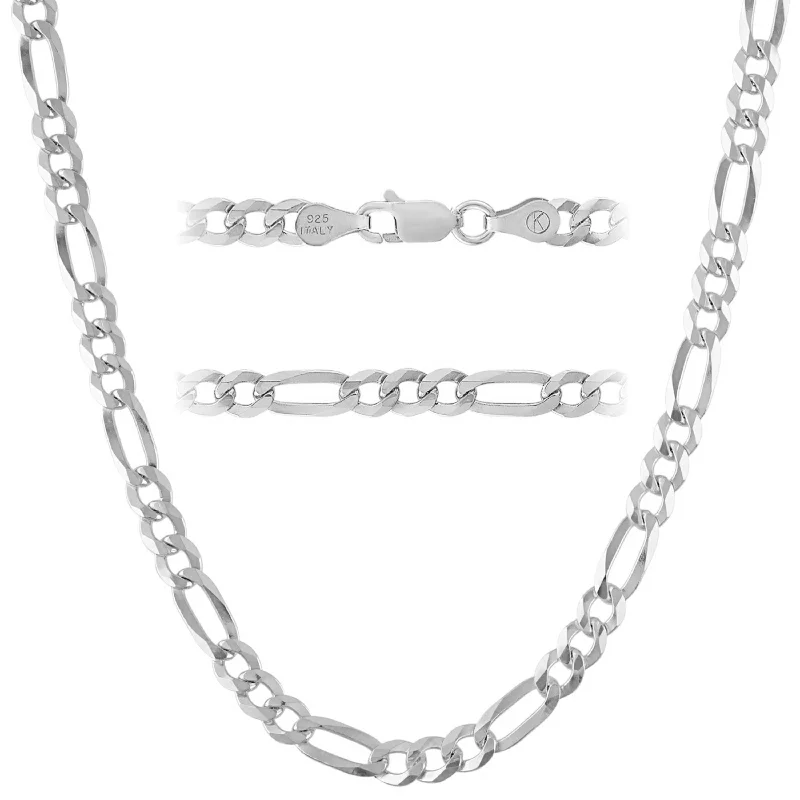 KISPER 925 Sterling Silver Italian 5mm Figaro Chain Necklace w/ Lobster Clasp