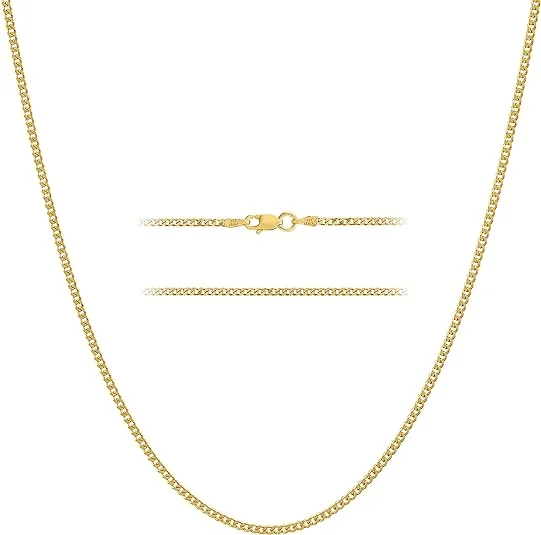 KISPER 925 Sterling Silver Italian Gold Cuban Chain Necklace w/ Lobster Clasp