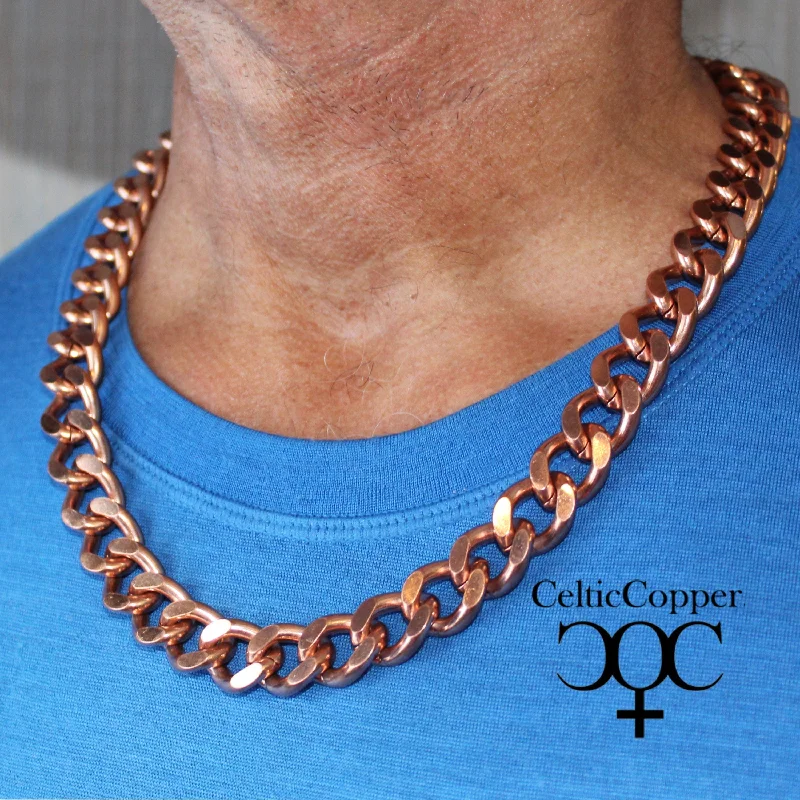 Men's Copper Chain Set Chunky 16mm Copper Cuban Curb Chain Set SET162 Solid Copper 24 Inch Necklace Matching Copper Bracelet Chain