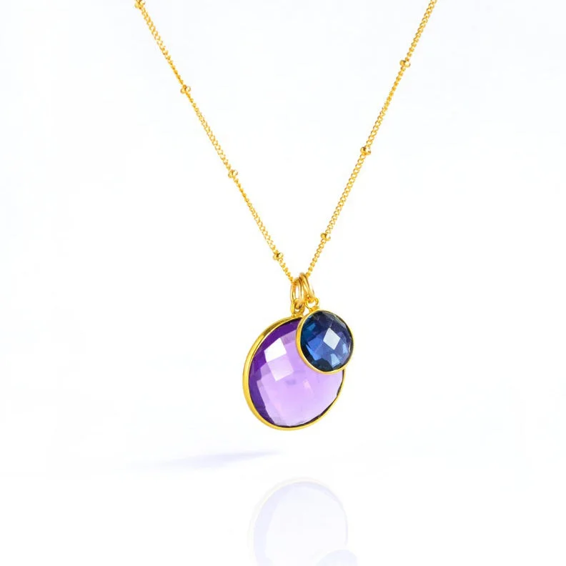 Mother & Child Round Multi-Stone Pendant Necklace