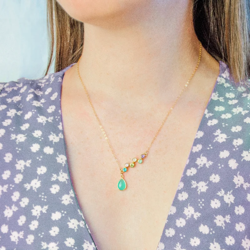 Personalized ZigZag Teardrop Birthstone Necklace