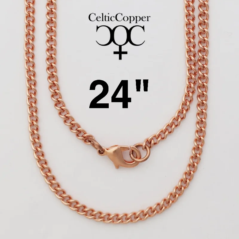 Solid Copper Necklace Chain Fine 3mm Cuban Curb Chain Necklace NC71 Solid Copper Chain Necklace 24"