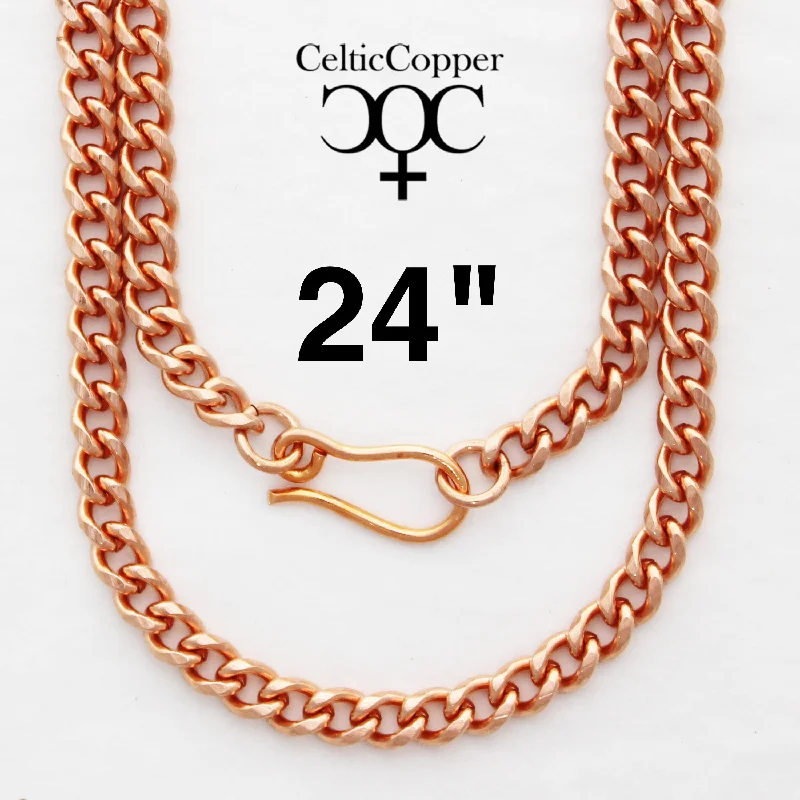 Solid Copper Cuban Curb Chain Necklace 24 Inches NC72 Copper 5mm Curb Chain Necklace 24 Inch Long Chain