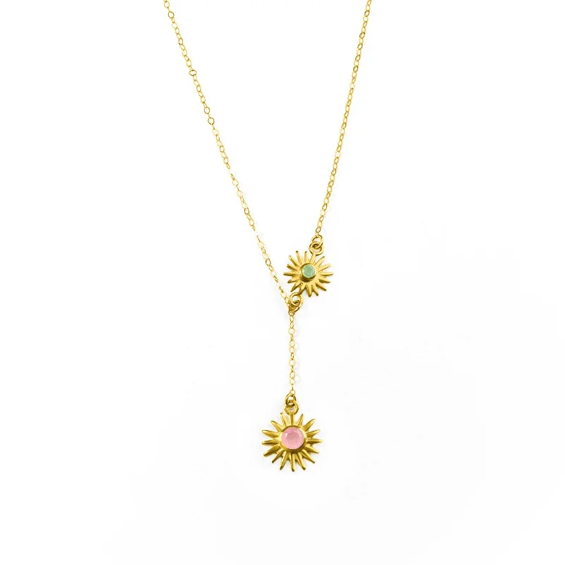 Sun Burst Necklace, Birthstone Sunshine Lariat Necklace [3+5mm]