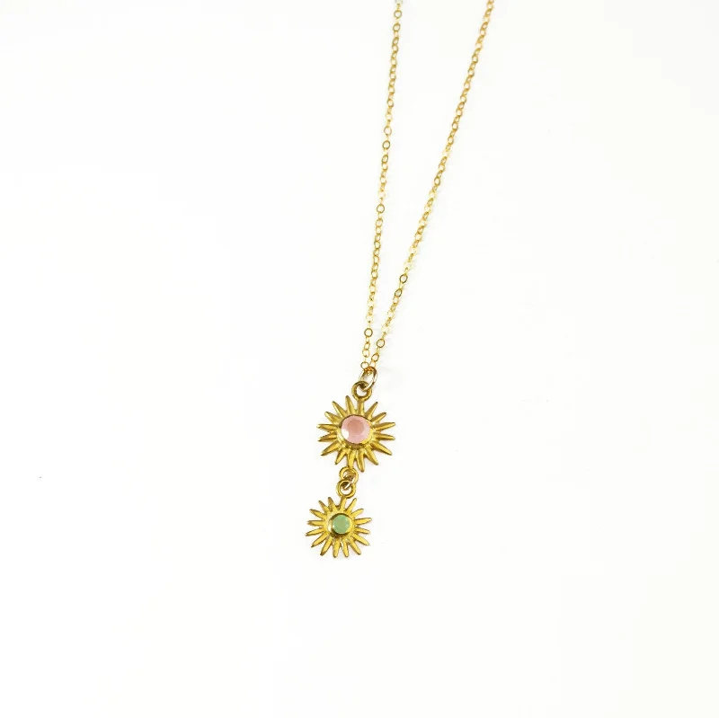 Sun Burst Necklace, Birthstone Sunshine Vertical Connector Pendant [3+5mm]