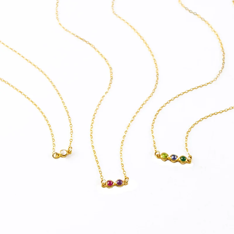 Tiny Birthstone Cabochon Bar Necklace : Available in All Birthstones