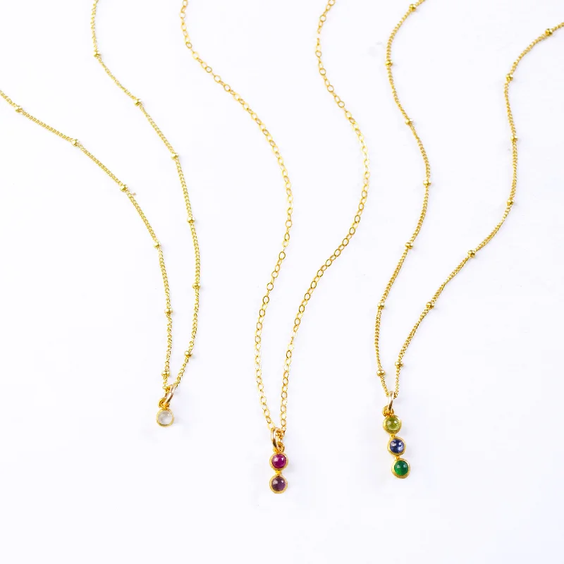 Tiny Birthstone Cabochon Vertical Bar Necklace : Available in All Birthstones