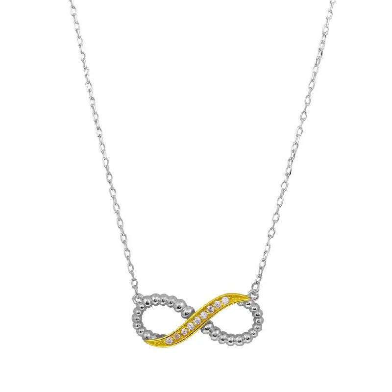 Two-Tone 925 Sterling Silver Rhodium Gold Plated Infinity CZ Necklace - BGP01237