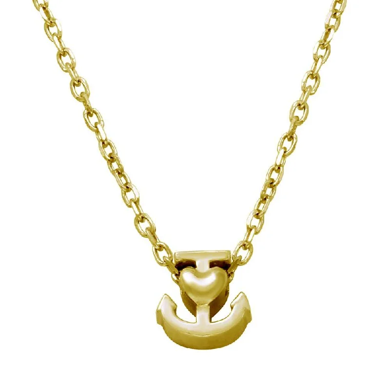 Gold Plated 925 Sterling Silver Mini Anchor Pendant Necklace - JCP00005GP