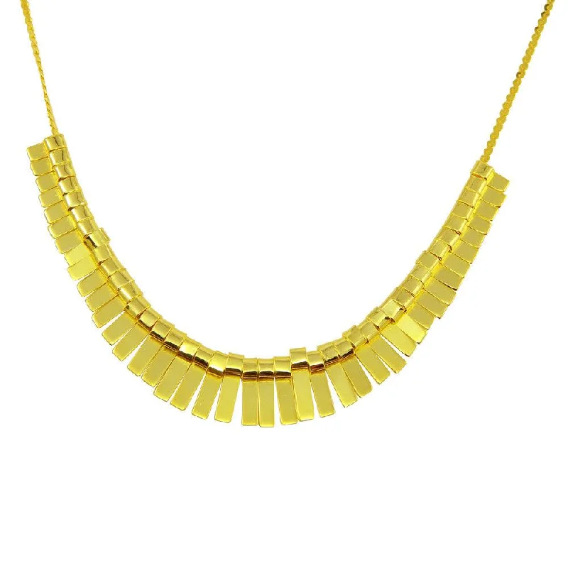 Gold Plated 925 Sterling Silver Multi Flat Bar Accent Necklace - DIN00093GP