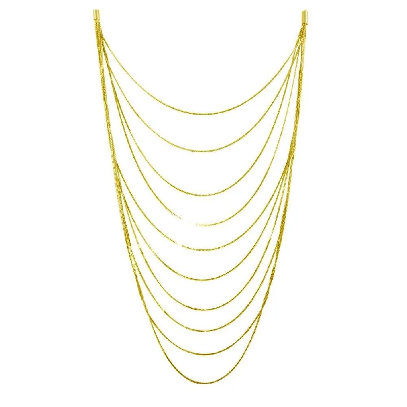 Gold Plated 925 Sterling Silver Multiple Chain Necklace - ECN00031GP