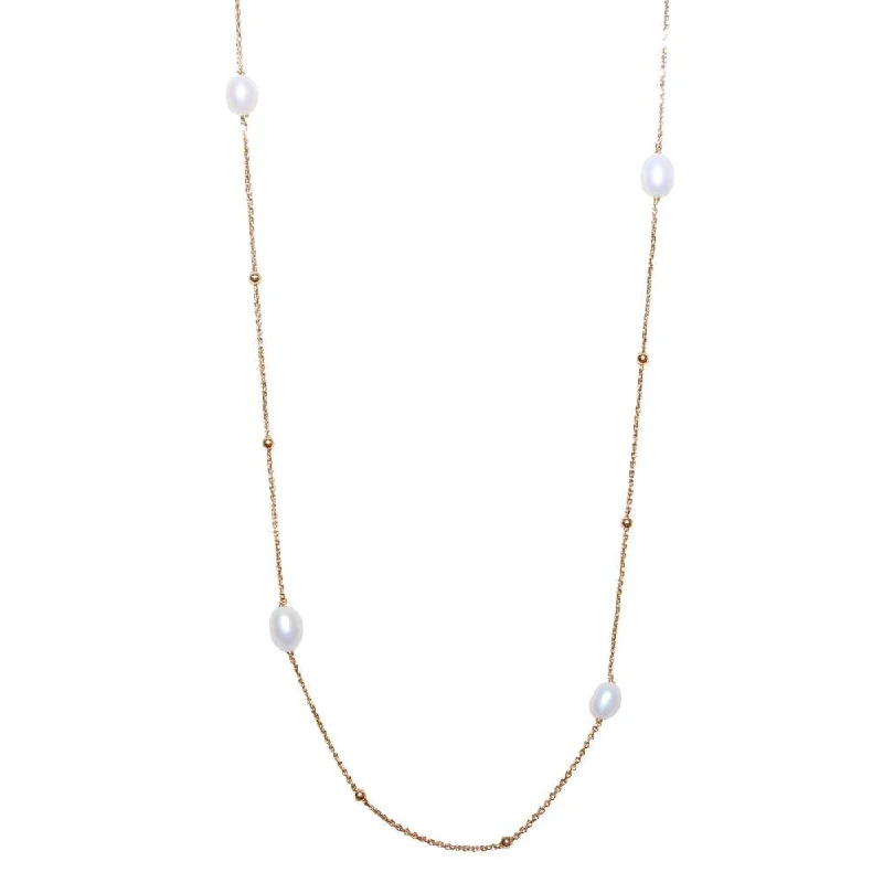 Gold Plated 925 Sterling Silver Necklace with Freshwater Pearls and Beads - ECN00028GP