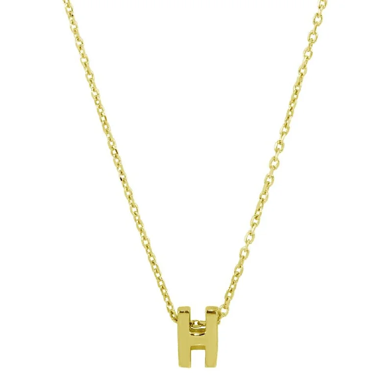 Gold Plated 925 Sterling Silver Small Initial H Necklace - JCP00001GP-H