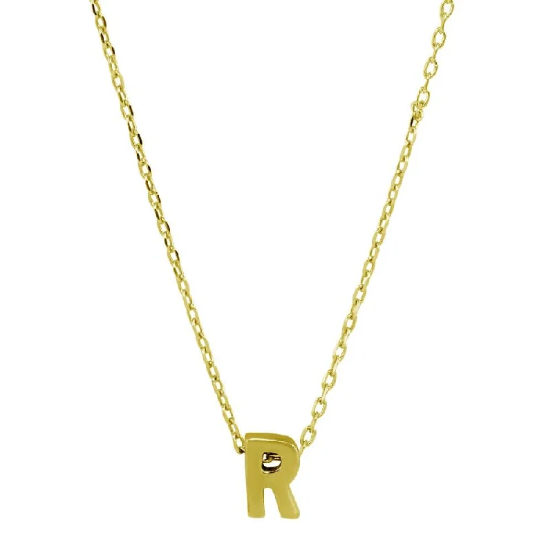 Gold Plated 925 Sterling Silver Small Initial R Necklace - JCP00001GP-R