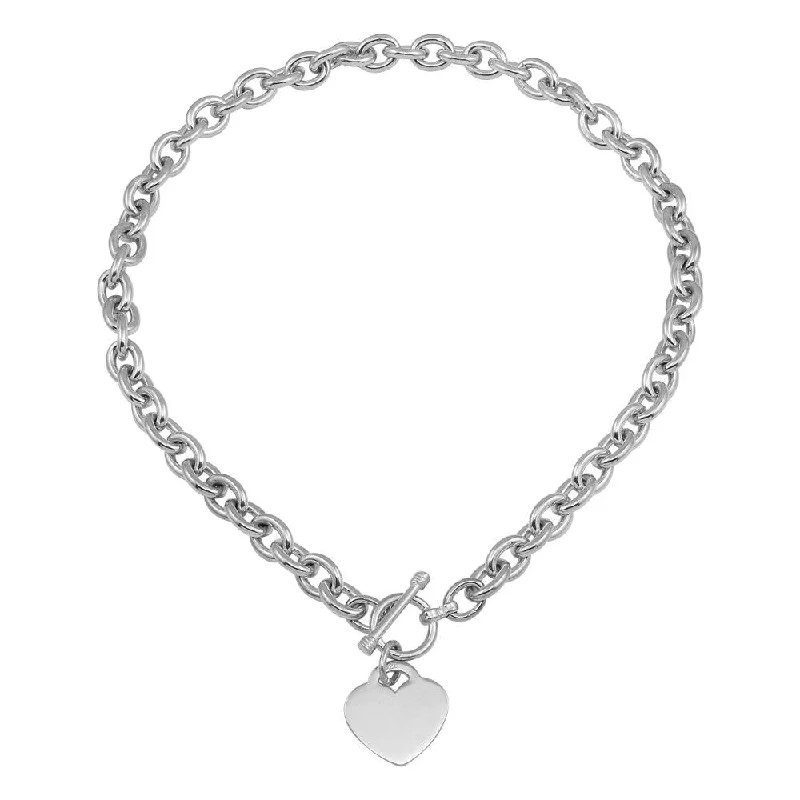 High Polished 925 Sterling Silver Toggle Heart Link Necklace - THN00001