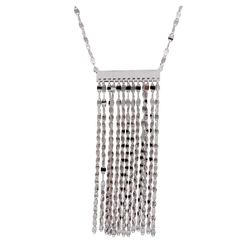 Rhodium Plated 925 Sterling Silver Multi Row Chain Pendant Necklace - ARN00038RH