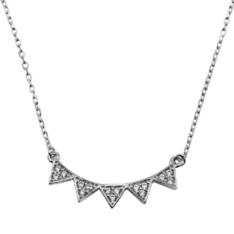 Rhodium Plated 925 Sterling Silver 5 CZ Encrusted Triangle Necklace - BGP01247