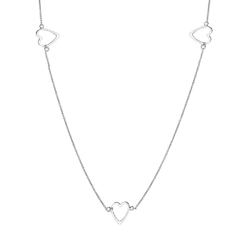 Rhodium Plated 925 Sterling Silver 5 Open Heart Necklace - DIN00018RH