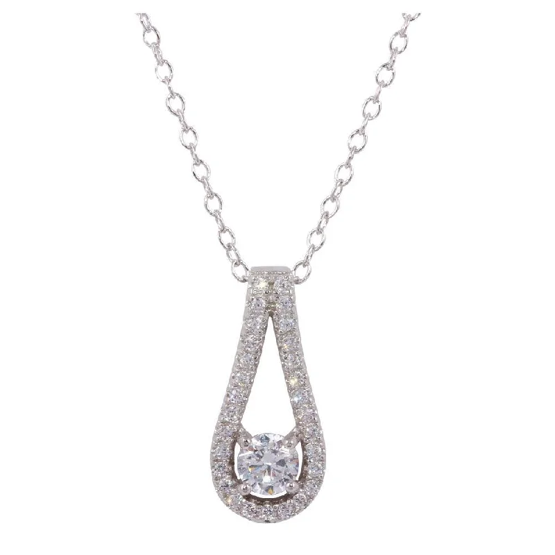 Rhodium Plated 925 Sterling Silver Accent Necklace with CZ - BGP01241