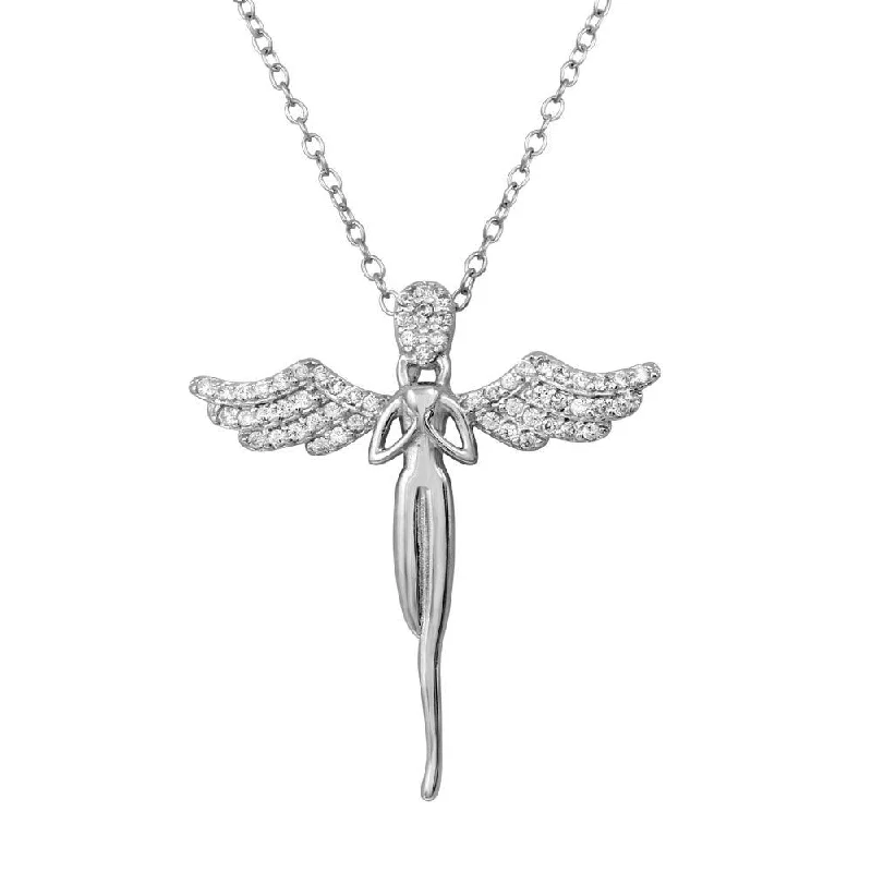 Rhodium Plated 925 Sterling Silver Angel CZ Necklace - BGP01227