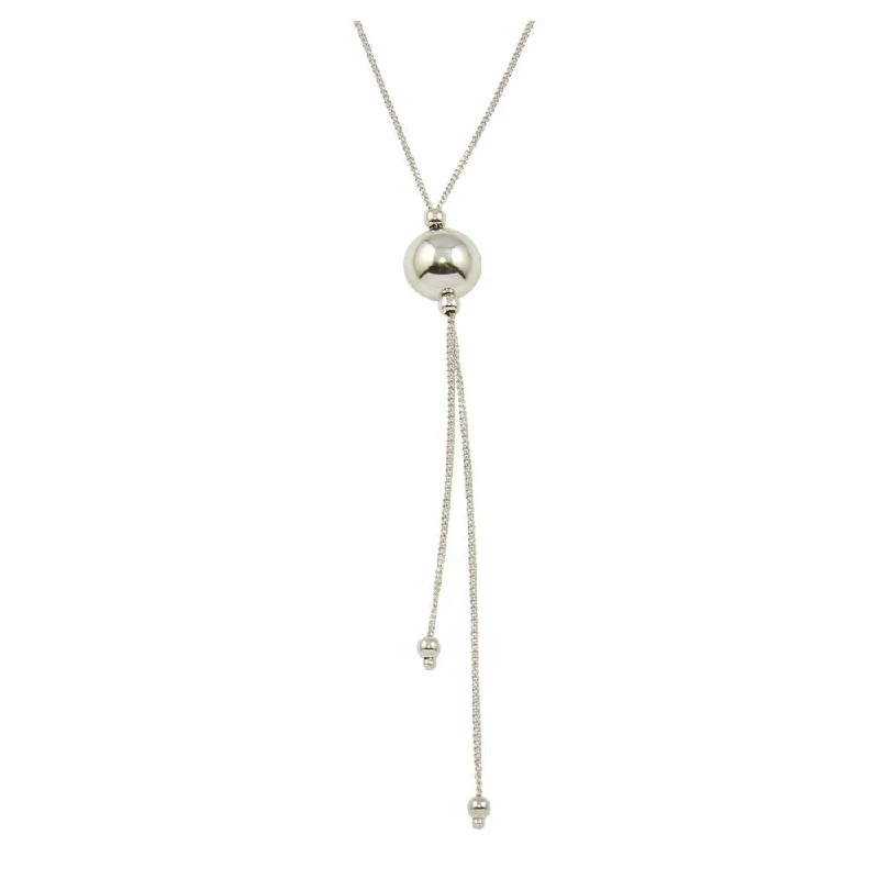 Rhodium Plated 925 Sterling Silver Bead Necklace with Dangling Chains - ECN00029RH