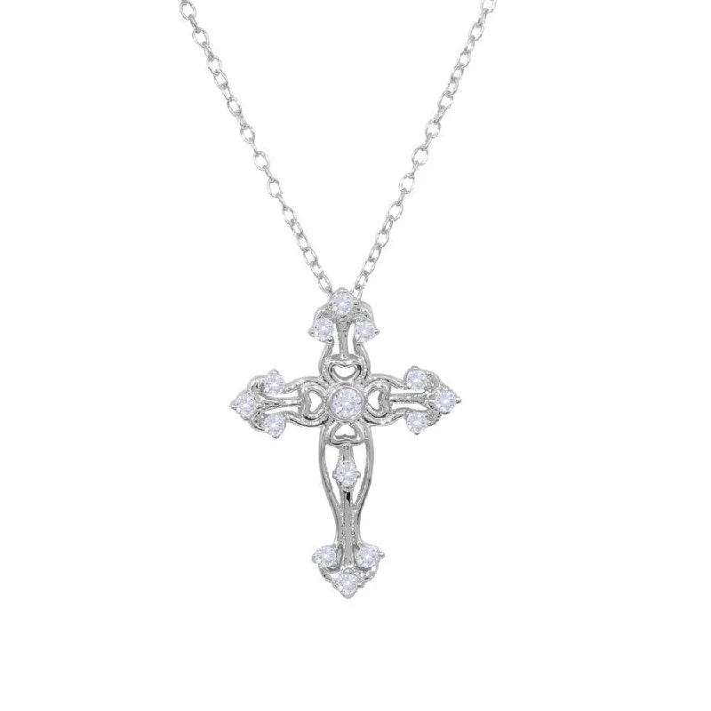 Rhodium Plated 925 Sterling Silver Cross Necklace - BGP01232