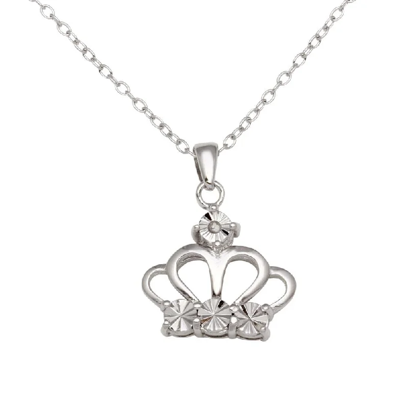 Rhodium Plated 925 Sterling Silver Crown Necklace - STP01642