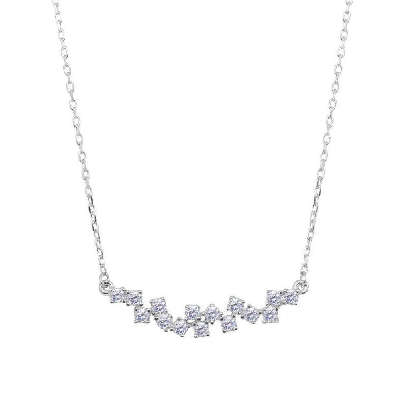 Rhodium Plated 925 Sterling Silver Curve Necklace with CZ - BGP01234