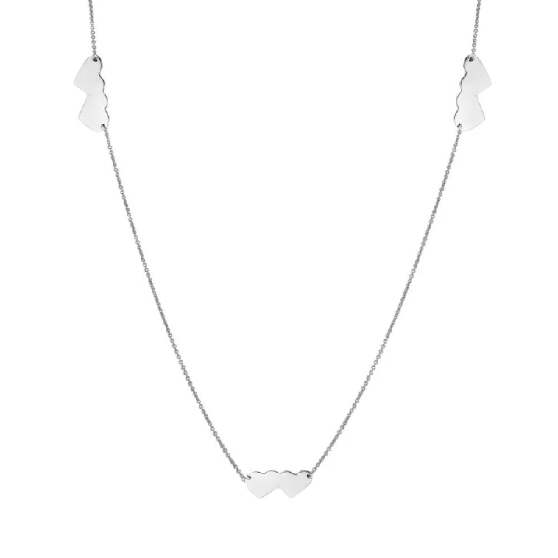 Rhodium Plated 925 Sterling Silver Double Heart Necklace - DIN00020RH