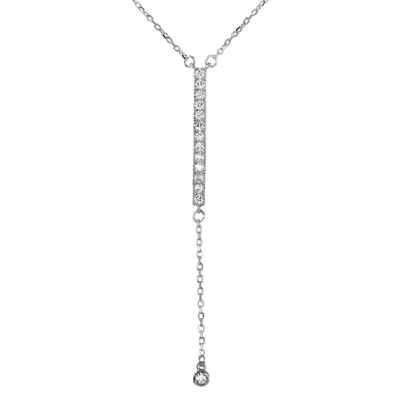 Rhodium Plated 925 Sterling Silver Drop Necklace with CZ - BGP01026