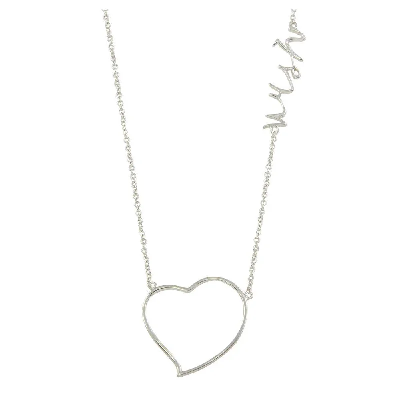 Rhodium Plated 925 Sterling Silver Heart "Wish" Necklace - STP01128-WISH