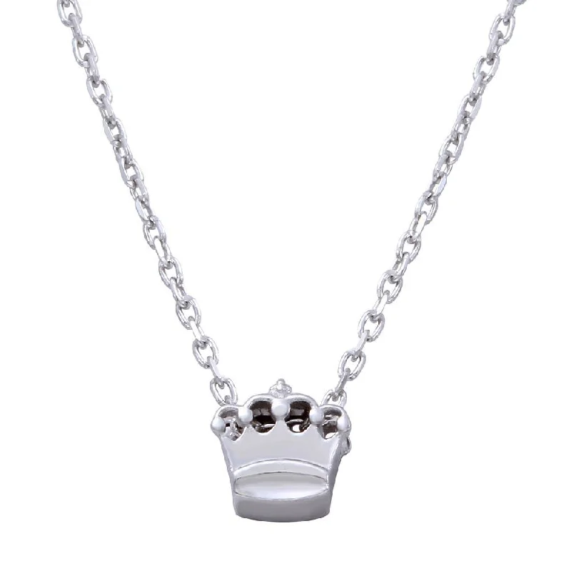 Rhodium Plated 925 Sterling Silver Mini Crown Pedant Necklace - JCP00003RH