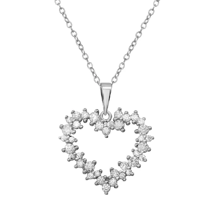 Rhodium Plated 925 Sterling Silver Multi CZ Open Heart Necklace - BGP01229