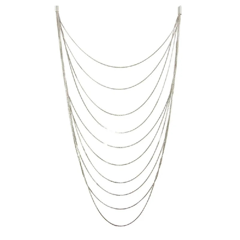 Rhodium Plated 925 Sterling Silver Multiple Chain Necklace - ECN00031RH