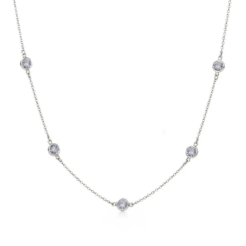 Rhodium Plated 925 Sterling Silver CZ By Yard Chain Necklace - STP00863